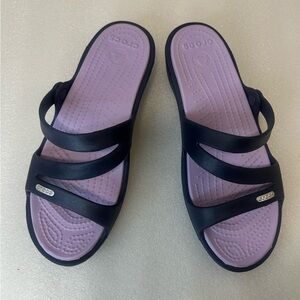 CROCS Women's Sandals with Black Straps and Lavender Footbed